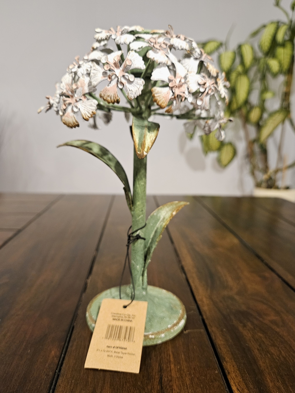 Creative Co-Op Metal Floral Sculpture in Green, White, and Pink